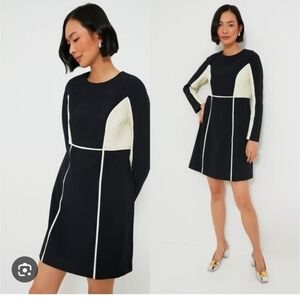 Tuckernuck Navy and Cream Evie Mini Long Sleeve Dress In Large